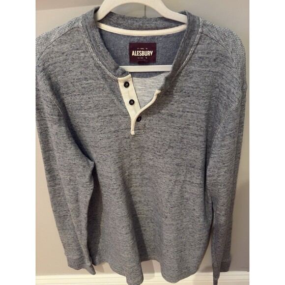 Alesbury Men's Henley Thermal Long Sleeve T Shirt Sz XL Gray 1/4 Button Cotton - Picture 1 of 12
